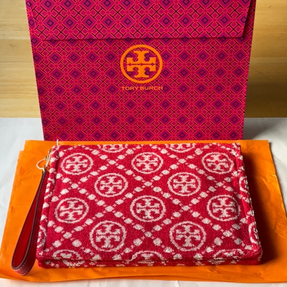 🍓 TORY BURCH T- MONOGRAM TERRY POUCH 🍓 NWT 🍓 - Picture 15 of 16